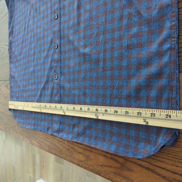Bugatchi Classic Fit Mens Brown Blue Checkered Long Sleeve Button-Up Shirt sz XL - Picture 11 of 16
